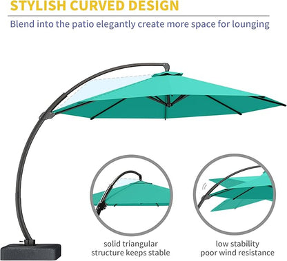 Kingdura 11ft Offset Cantilever Patio Umbrella with Base Included, Large Round Aluminum Outdoor Umbrella, 360° Rotation & Infinite Tilt, Heavy Duty Frame for Deck Pool Backyard, Turquoise Blue
