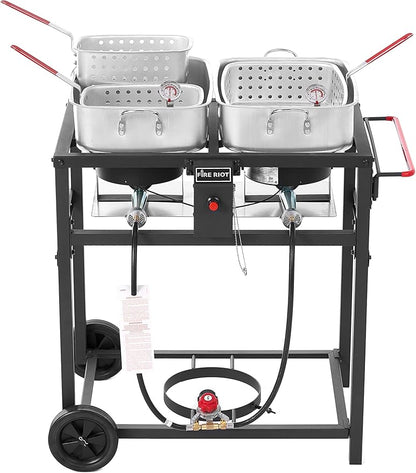Propane Outdoor Double Burner Deep Fryer Cart, 2-18QT Aluminum Pots & Frying Baskets, Best for Fish Fry, Wings, Fries, Canjun Fry