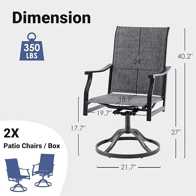 Soohow Patio Dining Chairs Set of 4, Swivel Outdoor Patio Chair with Paded Textilene Fabric, All Weather Outdoor Seats Ergonomic Comfort, Perfect Seats for Backyard, Balcony, and Garden