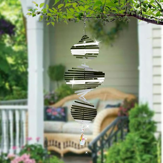 Wind Spinners Outdoor – Colorful Garden Wind Spinners & Yard Decorations, Outside Wind Chimes for Garden Decor, Birthday Gifts for Women (Helicoid-Silver, 7.8 inch)