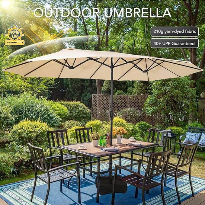 Sundale Outdoor 15ft Large Patio Umbrella with Base Included and Umbrella Cover, Outdoor Double-Sided Umbrella