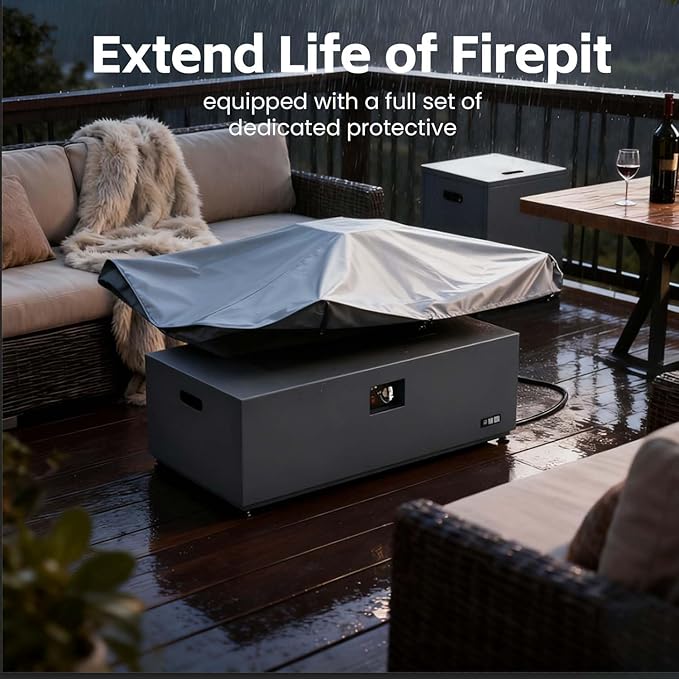 42" Propane Outdoor Fire Pit Table, 55,000 BTU Rectangular Aluminum Firepits with Tank Table and Waterproof Cover
