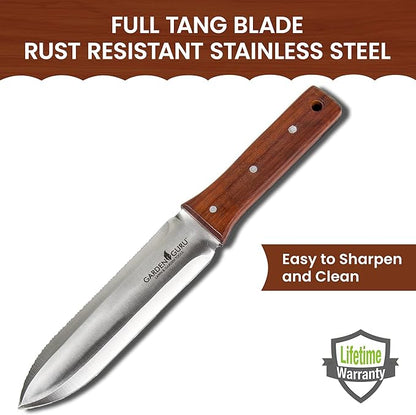 Garden Guru Hori Hori Gardening Knife for Weeding, Digging, Pruning, and Cultivating - Stainless Steel Full Tang Blade | Marks for Measuring Planting Depth (4 Pack)