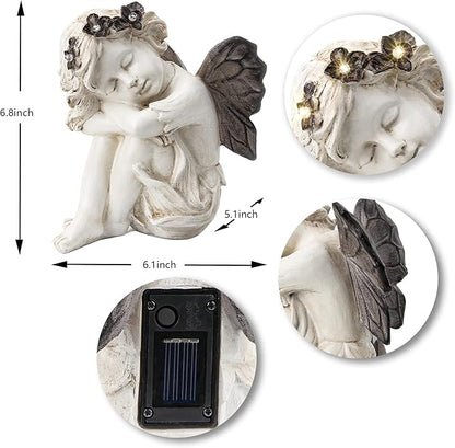 Leekung Angel Statue with Solar Powered Light for Garden Decor,Garden Statues for Patio Yard Porch Lawn Outdoor Decor,Angels Garden Sculptures & Statues,Angel Figurines Memorial Spiritual Gifts