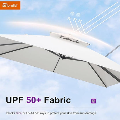 PURPLE LEAF Cantilever Umbrella with Base Included 10' X 13' Outdoor Double Top Large Rectangle Umbrella Heavy Duty 360° Rotation Offset Sun Shade for Garden Patio Deck Pool Canvas Natural