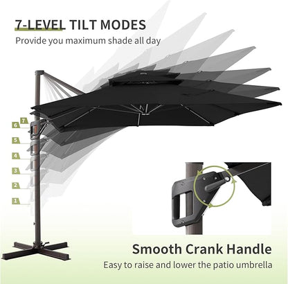 JZAC & QZYD 10 X 13 FT Cantilever Patio Umbrella Outdoor Large Heavy Duty Rectangle Offset Double Top Umbrellas with 360° Rotation for Pool Deck Backyard Garden, Black