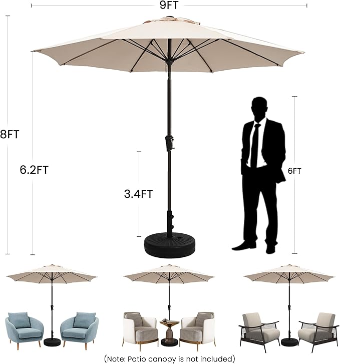 Ayge 9FT Large Outdoor Patio Umbrella Market Table Umbrella-UV Resistant, Easy Push Button Tilt and Crank, 8 Sturdy Fiberglass Ribs Heavy-Duty Pool Umbrella for Deck, Backyard,Garden,Navy