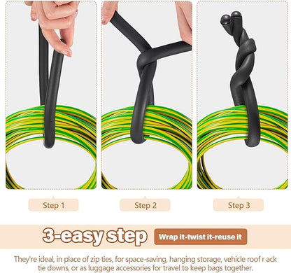 20 Pcs 17 Inch EVA Foam Twist Rubber Ties Reusable Bendable Cable Tie Straps Flexible Heavy Duty Twisty Ties for Organizing Cords Bundling (Black)