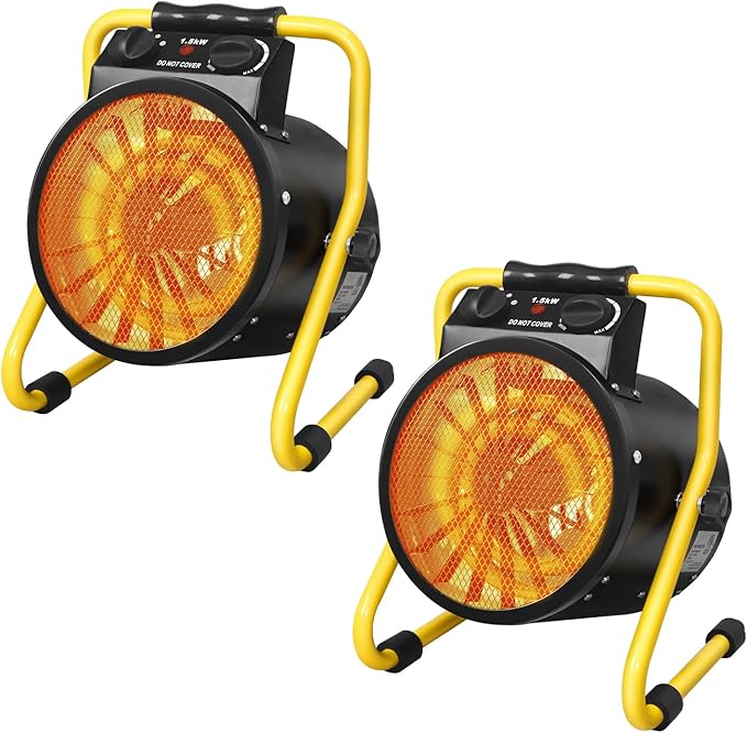 Portable Greenhouse Heater, Overheat Protection, 1500W Radiant Electric Heater for Indoor and Outdoor Use, Garage, Grow Tent, RV, IPX4 Water Resistant, 2 Pieces, Black