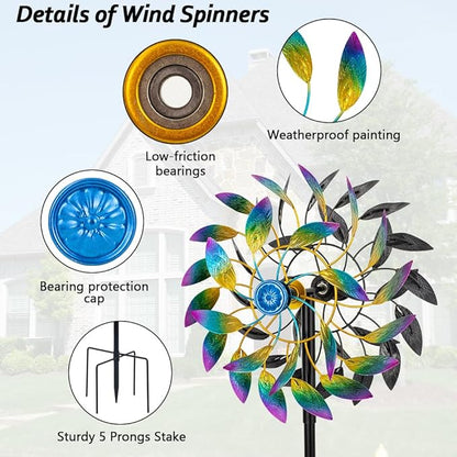DREAMSOUL 360° Wind Spinners Outdoor with Metal Stake, Kinetic Two-Way Wind Spinners for Yard and Garden Decor (63 * 13 Inches)