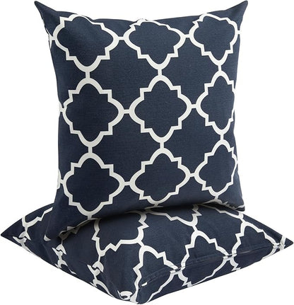 Outdoor Throw Pillows Water Resistant 18x18 inch,Decorative Throw Pillow with Insert Set of 2,Hidden Zipper Headrests for Patio Furniture Sofa Couch Chair (Blue Geometry)