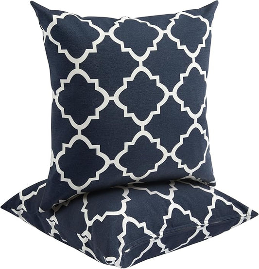 Outdoor Throw Pillows Water Resistant 18x18 inch,Decorative Throw Pillow with Insert Set of 2,Hidden Zipper Headrests for Patio Furniture Sofa Couch Chair (Blue Geometry)