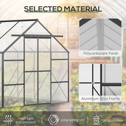 Outsunny 20' x 8' Polycarbonate Greenhouse with Aluminum Frame, Walk-in Garden Greenhouse Kit with Adjustable Roof Vent, Rain Gutter and Sliding Door for Backyard, Patio, Clear