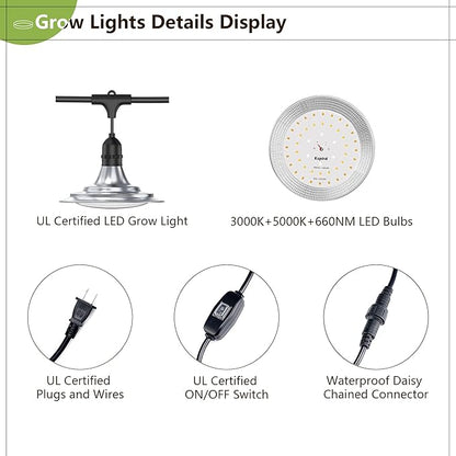Espird Outdoor LED Grow Light, 12-Light Full Spectrum Grow Light Strip, Waterproof Plant Growing Lamps, UL Certified String Grow Lights for Greenhouse Garden, 41FT Outdoor Grow Light for Veg Seedling