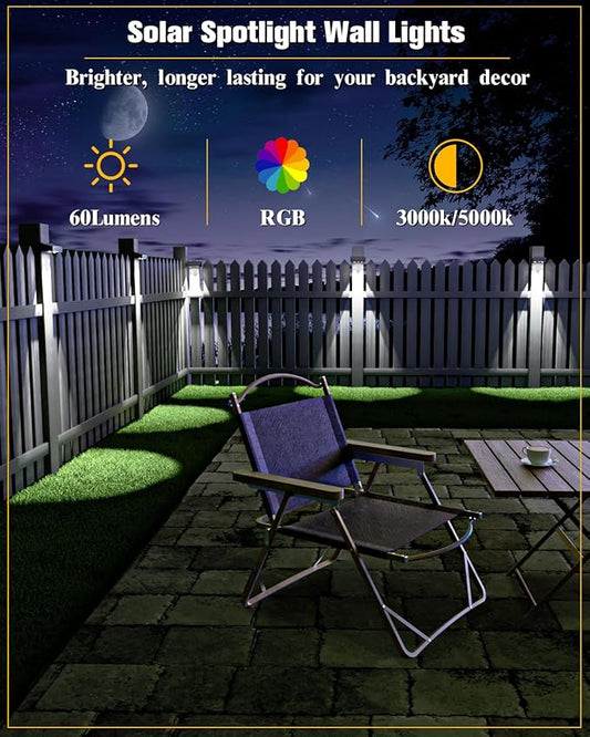 Solar Fence Lights 16 Pack, 50 Lumens Outdoor Solar Lights with 12 Modes RGB Color Glow LED，Waterproof, Solar Lights for Patio, Backyard, Deck, Fence, Railing(White Shell)