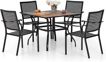 Sophia & William Patio Table and Chairs Set, Outdoor Dining Set for 4, 5 Piece Metal Patio Furniture, 37" Square Table with Wood-Like Tabletop(Beehive)