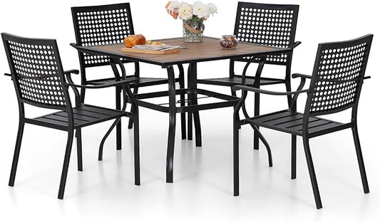 Sophia & William Patio Table and Chairs Set, Outdoor Dining Set for 4, 5 Piece Metal Patio Furniture, 37" Square Table with Wood-Like Tabletop(Beehive)