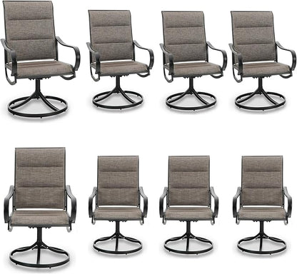 MFSTUDIO Swivel Patio Dining Chairs Set of 8, Outdoor Dining Chairs with Padded Textilene Fabric & Sturdy Metal Frame, All Weather Outdoor Sling Furniture Chairs for Deck, Lawn and Backyard
