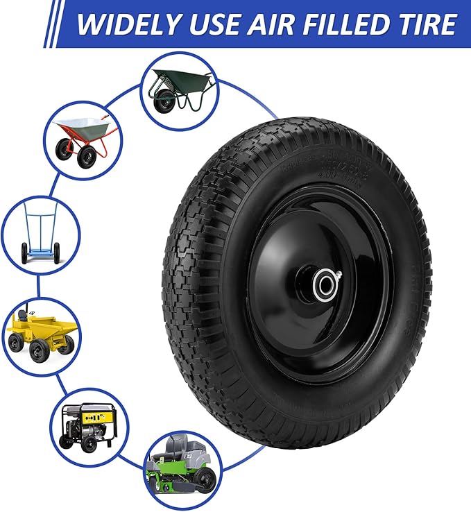 4.80/4.00-8" Flat Free Wheelbarrow Tire, 14.5" Wheel Size, 5/8" Axle Bore, 3" Center Hub, 3/4" Bearings, Universal Replacement Solid Tire for Hand Truck/Cart (Black)