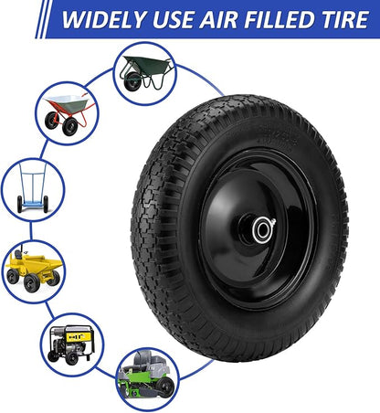 4.80/4.00-8" Flat Free Wheelbarrow Tire, 14.5" Wheel Size, 5/8" Axle Bore, 3" Center Hub, 3/4" Bearings, Universal Replacement Solid Tire for Hand Truck/Cart (Black)