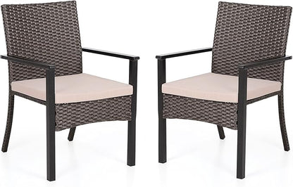 PHI VILLA Outdoor Wicker Chairs Set of 2, Rattan Covered Metal Armchairs with Removable Cushion, Heavy Duty Furniture Set for Patio, Deck, Porch, Yard