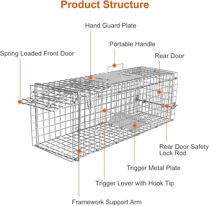 Moclever Humane Live Rat Trap Cage – Heavy-Duty Galvanized Iron Rodent Trap, Safe & Effective Live Capture for Rats, Mice, Squirrels, Raccoons & Small Animals – 23.3" x 7.24" x 7.72"