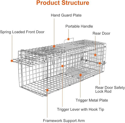 Moclever Humane Live Rat Trap Cage – Heavy-Duty Galvanized Iron Rodent Trap, Safe & Effective Live Capture for Rats, Mice, Squirrels, Raccoons & Small Animals – 23.3" x 7.24" x 7.72"