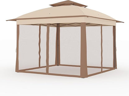 11x11 Pop Up Instant Gazebo Tent for Backyard, Pop Up Gazebo With Mosquito Netting, Outdoor Canopy Gazebos Waterproof With Portable Carrying Bag