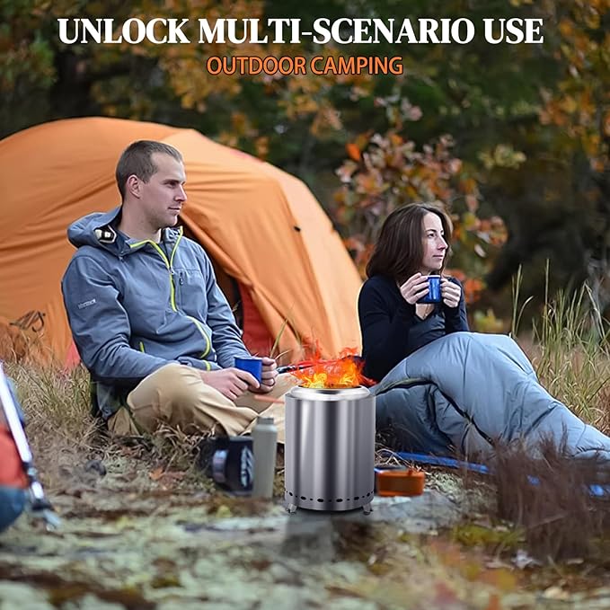 Tabletop Fire Pit 9.7 x 7.1 Inch with Removable Ash Pan, Smokeless Firepit Camping Stove with Bag for Outdoor Safe Burning Firepits, Stainless Steel Wood Burning Fire Pits for Heating, Bonfire