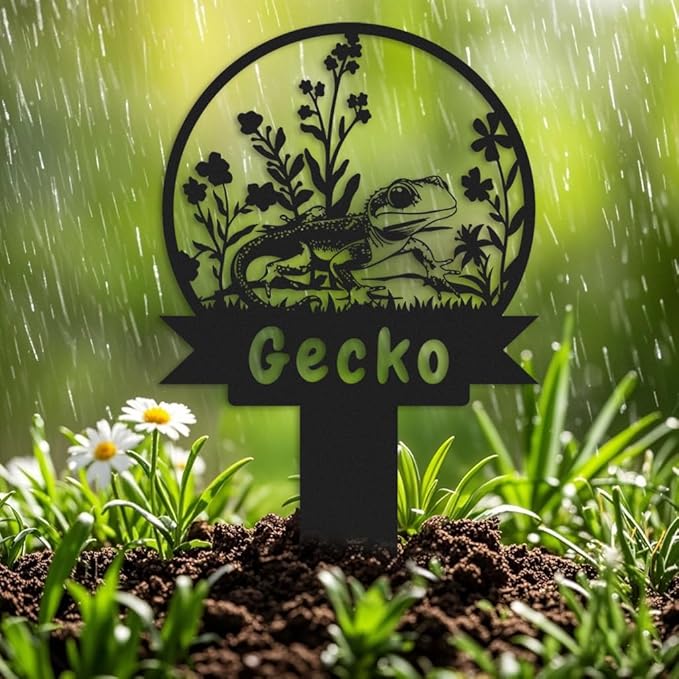 Custom Gecko Metal Memorial Plque,Personalized Gecko Remembrance Stake,Gecko Loss,Grave Markers,Outdoor Garden Decor,Yard Sign gecko 8inch