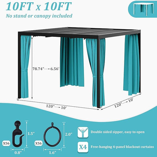 Gazebo Universal Replacement Privacy Curtain,10'×10' Gazebo Outdoor Waterproof Curtains, 4-Panels Sidewall Curtains with Double Zipper for Patio Canopy, Garden and Backyard (Curtain Only)
