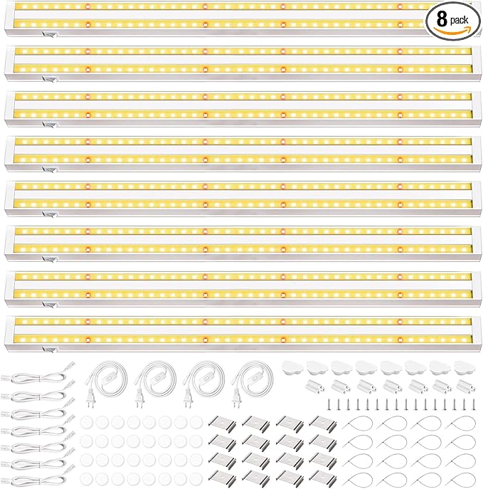 FOXGARDEN Grow Lights for Indoor Plants, 2FT 80W (8×10W) Full Spectrum LED Plant Growing Lamp, Grow Light Strip, Plug and Play, Separate Switch, 8-Pack