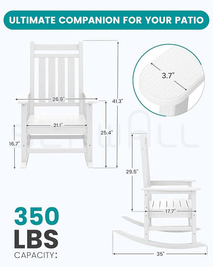 SERWALL HDPE Outdoor Rocking Chair Set of 6, Patio Rocking Chairs for Adults, All Weather Outdoor Rockers for Lawn, White