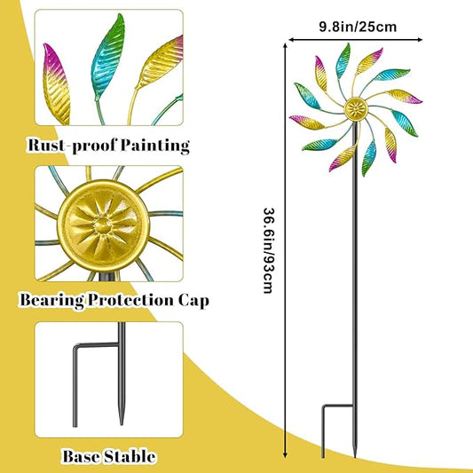Wind Spinner Outdoor Metal, Sculpture Windmill Garden Decorations, Colorful Kinetic Wind Spinners Yard Art for Garden Patio Lawn Decor (1PC Single Turn A)