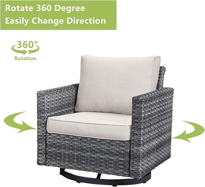 Wicker Outdoor Patio Furniture Set - 5 Piece Patio Conversation Set with 2 Swivel Rocker Chairs,2 Rattan Ottoman and 1 Metal Side Table for Outside Porch Deck Backyard Garden(Mixed Grey/Beige)