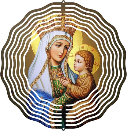 Crown Virgin Mary Wind Spinner, Metal Wind Spinners Outdoor Indoor, Religious Jesus Christ Garden Decor for Outside, Stainless Wind Spinners for Yard and Garden 10 inch 3D (25.76X25 CM)