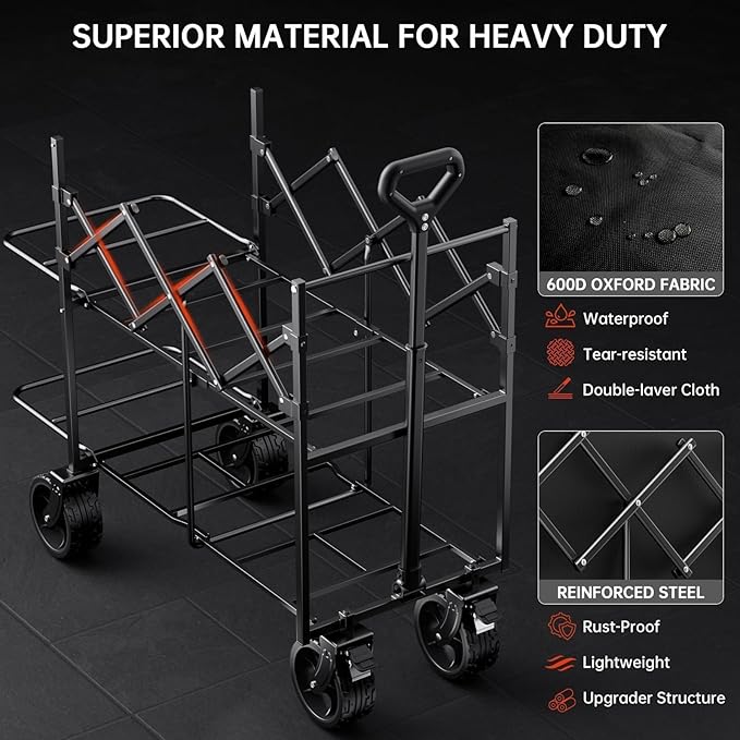 Double Decker Wagon 320L Large Capacity 400LBS Collapsible Sports Utility Cart with Big Wheels,Double Extended Tailgate Heavy Duty Folding Wagon Cart for Groceries,Camping,Outdoor