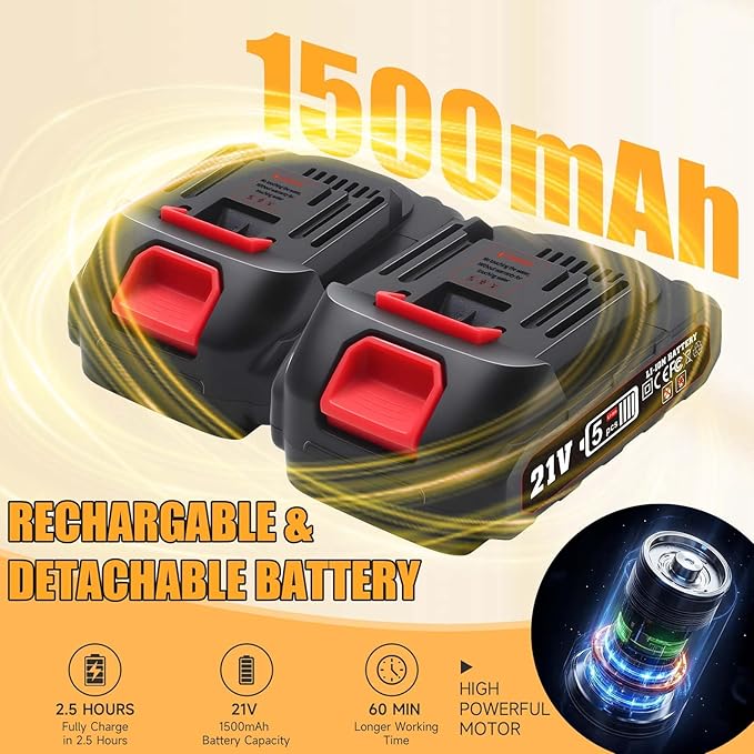 Cordless Hedge Trimmer, 2-in-1 Handheld Electric Hedge Trimmer/Grass Shears for Garden,Yard and Lawns, Shrub Trimmer with 2 PCS Rechargeable Battery&Charger (Yellow)