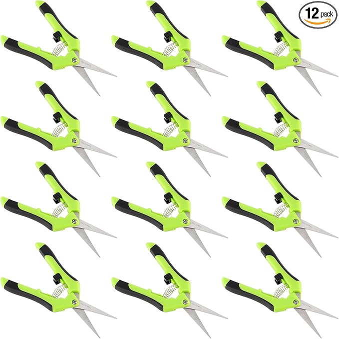 PINGEUI 12 Pack 6.5 Inches Green Micro Tip Pruning Snips, Bud Trimming Scissors with Straight Tip Stainless Steel Blades, Gardening Hand Pruning Shears for Trimming Herb Plants Flowers Bonsai