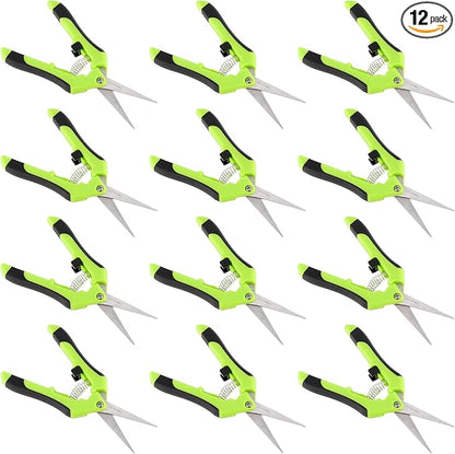 PINGEUI 12 Pack 6.5 Inches Green Micro Tip Pruning Snips, Bud Trimming Scissors with Straight Tip Stainless Steel Blades, Gardening Hand Pruning Shears for Trimming Herb Plants Flowers Bonsai