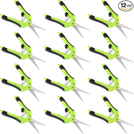 PINGEUI 12 Pack 6.5 Inches Green Micro Tip Pruning Snips, Bud Trimming Scissors with Straight Tip Stainless Steel Blades, Gardening Hand Pruning Shears for Trimming Herb Plants Flowers Bonsai