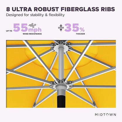 Midtown Umbrellas Push Pop Sunbrella Umbrella 10 Feet Large Outdoor Umbrella With Yellow Acrylic Fabric - Deck Patio Umbrella, Backyard Umbrella, Garden Umbrella & Pool Umbrella - Black Pole