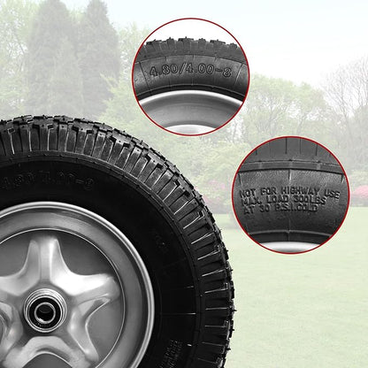 4.80/4.00-8" Tire, 16" Pneumatic Wheelbarrow Tire and Wheel with 5/8" Bearings (Extra 3/4") and 3" Centered Hub for Wheelbarrow/Garden Carts/Hand Truck/Yard Wagon Dump Cart (2-Pack)