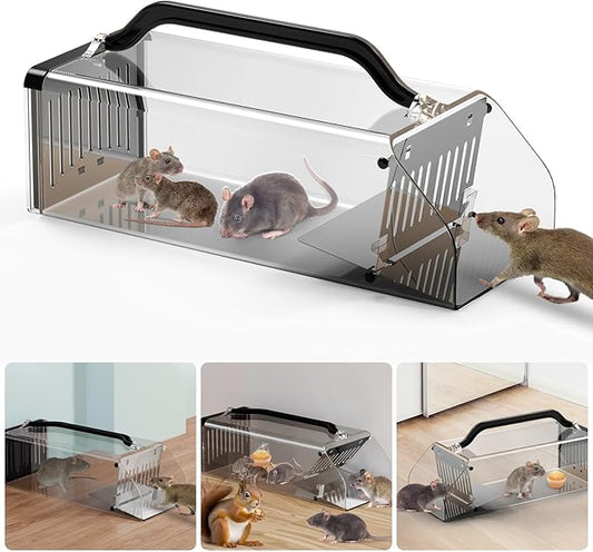 2025 Humane Mouse Trap Indoor Animal Humane Live Cage Trap,Sensitive Pedal Trigger,Extended Transparent Humanes Rat Trap Outdoor,Easy to Catch&Release Live Animal Trap for Rodent,Mole,Vole,Mice,Shrew