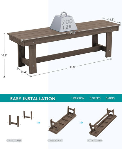 SERWALL Outdoor Dining Set for 6, HDPE Furniture Set with Umbrella Hole, All Weather Bench & Chairs, Coffee Table