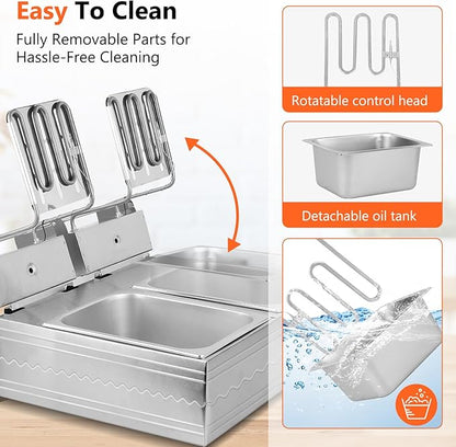 Commercial Deep Fryer, 3200W 12.6QT/12L Electric Countertop Fryer with Basket, Detachable Large Capacity Stainless Steel Countertop Electric Oil Fryer with Temperature Control for Restaurant Home Use