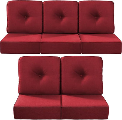 Luxury 22x24/22x25 6-Inch Outdoor Cushions for 5 Peice Patio Furniture Set - Set of 5 Water Repellent Pillow for Wicker Rocking Swivel Chairs Loveseat Couch Sectional Sofa - Red