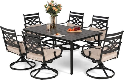 Sophia & William Swivel Patio Dining Set for 6, Outdoor Table and Chairs, Removable Seat Cushions, 64" Black Patio Dining Table