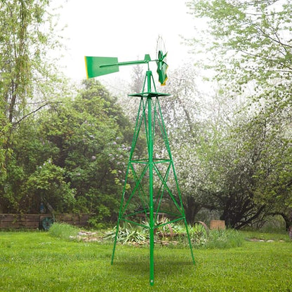 Garden Windmill for Yard Decor, 8 ft Tall Metal Windmill with Spinning Blades, Weather-Resistant Outdoor Windmill for Lawn, Farmhouse, Rustic & Farm Decor,Green