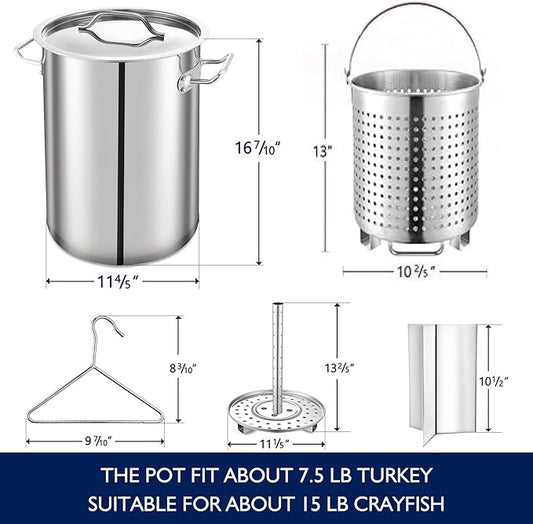 ARC 32QT Stainless Steel Stockpot with 200,000BTU Propane Burner, Seafood Boil Pot and Burner with Basket and 36 Inch Mix Spoon, Cookware for Crawfish Crab Shrimp Boil, Turkey Fryer, Tamale Steamer